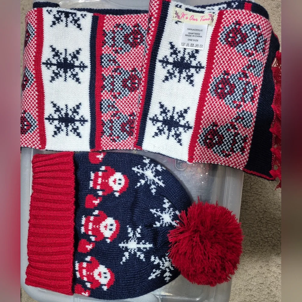It's Our Time Knit Christmas Beanie Hat with The Scarf Set-One Size - Juniors